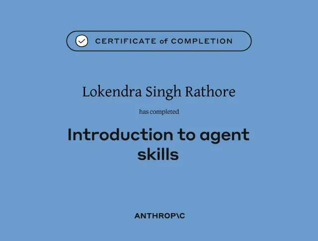 Certificate of completion, Introduction to agent skills, Anthropic Education