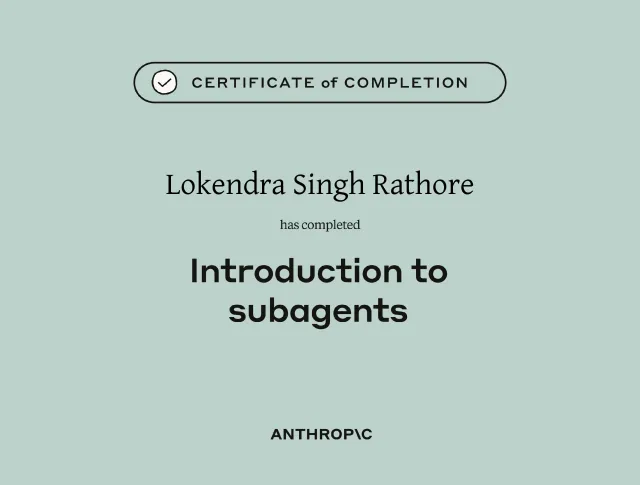 Certificate of completion, Introduction to subagents, Anthropic Education