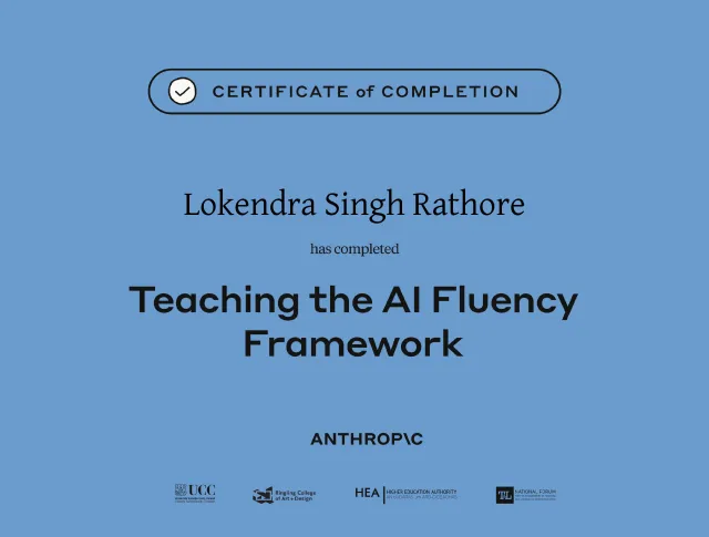 Certificate of completion, Teaching AI Fluency, Anthropic Education